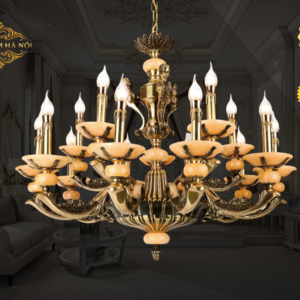 Đèn Chùm Đồng Mạ Vàng Gắn Đá Ngọc Phong Cách Hoàng Gia
