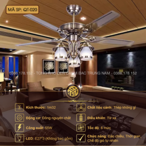 Quạt Trần Đèn Trang Trí QT-020 Inox Bạc