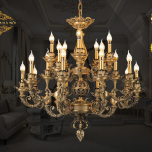 Đèn Chùm Đồng Mạ Vàng Tân Cổ Điển Cao Cấp 15 Tay – Sang Trọng Cho Biệt Thự, Sảnh Lớn