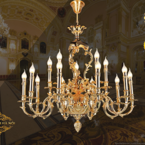 Đèn Chùm Pha Lê Mạ Vàng Hoàng Gia Châu Âu 12 Tay – Sang Trọng Cho Biệt Thự, Sảnh Lớn