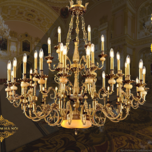 Đèn Chùm Đồng Mạ Vàng Cổ Điển Châu Âu 24 Tay Nến Sang Trọng