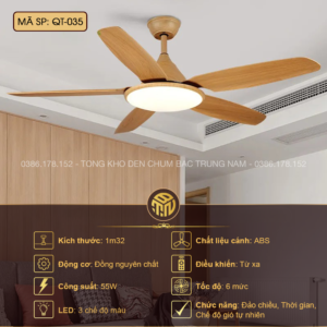 Đèn Quạt Trần Gỗ QT-035 Phong Cách Bắc Âu
