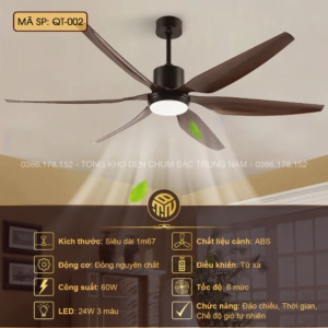 Đèn Quạt Trần Hiện Đại Cánh Dài – Vân Gỗ Cao Cấp