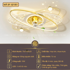 Đèn Quạt Trần LED Vòng Xoắn Luxury QT-051 – Quạt Ẩn 360° Hợp Kim Mạ Vàng Cao Cấp