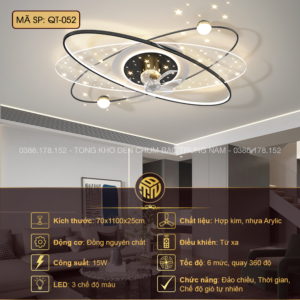 Đèn Quạt Trần LED Vòng Quỹ Đạo QT-052 – Quạt Ẩn 360° Hợp Kim Acrylic Cao Cấp
