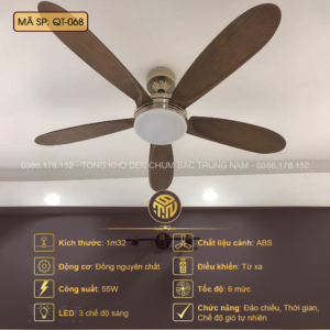 Quạt Trần Đèn Tối Giản Cao Cấp QT-068