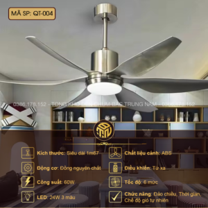 Quạt Trần Đèn LED Cánh ABS Màu Xám Bạc