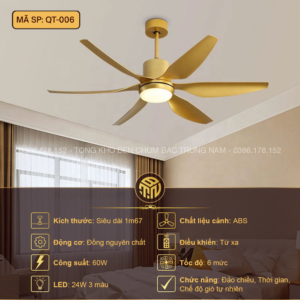 Đèn Quạt Trần Hiện Đại QT-006 Màu Vàng Ánh Kim