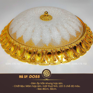 Đèn Ốp Trần Tân Cổ Điển Cao Cấp – Khung Hợp Kim Mạ Vàng, Mặt Thủy Tinh Vân Đá Sang Trọng