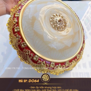 Đèn Ốp Trần Cổ Điển Châu Âu Viền Đỏ Mạ Vàng Cao Cấp