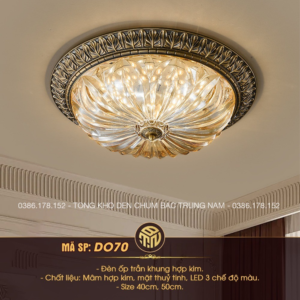 Đèn Ốp Trần Châu Âu Hoa Sen Pha Lê Mạ Đồng