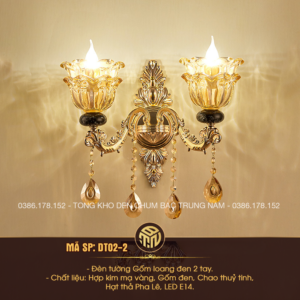 Đèn Tường Gốm Loang 2 Tay Mạ Vàng Cao Cấp – Pha Lê Thả Trang Trí Tân Cổ Điển