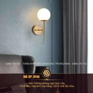 Đèn Tường Phòng Ngủ Hình Cầu DT40 – Đèn LED Hợp Kim Mạ Vàng 3 Chế Độ Màu Hiện Đại