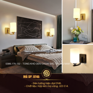 Đèn Tường LED Chụp Trụ Thủy Tinh Mạ Vàng DT45 – Đèn Gắn Tường Phòng Ngủ Hiện Đại E14