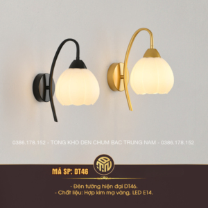 Đèn Tường Chao Thủy Tinh Hoa Tulip DT46 – Đèn Gắn Tường Mạ Vàng/Đen Hiện Đại Đuôi E14