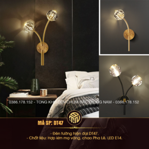 Đèn Tường Pha Lê 2 Nhánh Nghệ Thuật DT47 – Đèn Gắn Tường Mạ Vàng Cao Cấp Đuôi E14