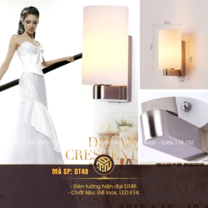 Đèn Tường Chao Trụ Thủy Tinh DT49 – Đèn Gắn Tường Đế Inox Hiện Đại Đuôi E14