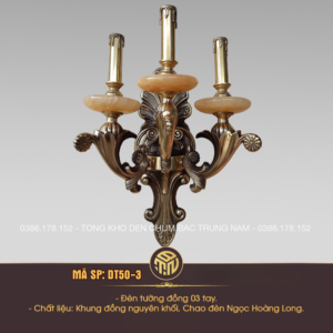 Đèn Tường Đồng 3 Tay Cổ Điển Chao Ngọc Hoàng Long Cao Cấp DT50-3