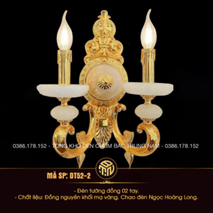 Đèn Tường Trang Trí Đồng Mạ Vàng 2 Tay Phong Cách Hoàng Gia DT52-2