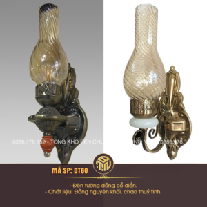 Đèn Tường Đồng Cổ Điển Chao Thủy Tinh Xoắn Nghệ Thuật Cao Cấp DT60