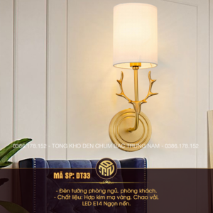 Đèn Tường Chao Vải Mạ Vàng Hình Sừng Hươu