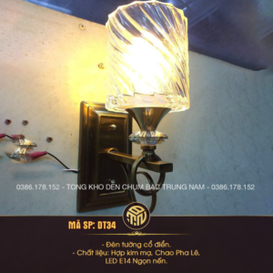 Đèn Tường Cổ Điển Chao Pha Lê Xoắn Mạ Đồng